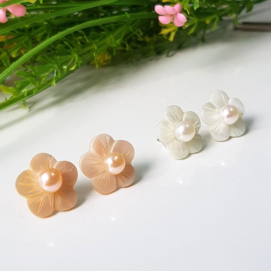 Bông Khuyên Tai Ngọc Trai Kiểu Nụ Hoa đào - Trang Sức Cô Tấm - Peach Pearl(6ly) - CTJ6906