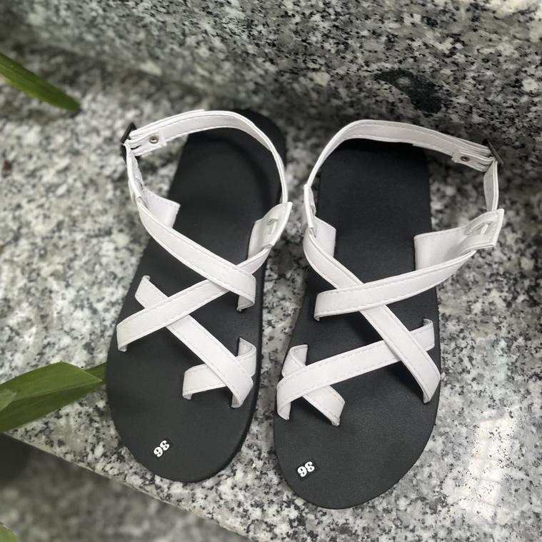 Giày sandal nữ và nam quai da trắng mờ đế lót da đen,size 34 đến 44