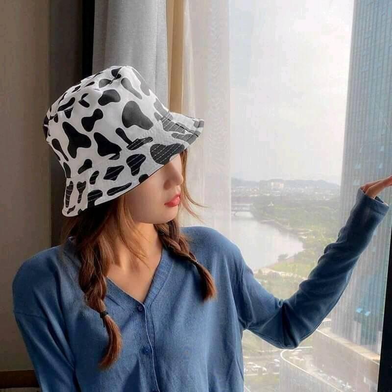 Mũ Ngựa Vằn Bò Sữa Unisex Mũ vành tròn tai bèo, bucket màu loang trắng đen nam nữ Ulzzang HO