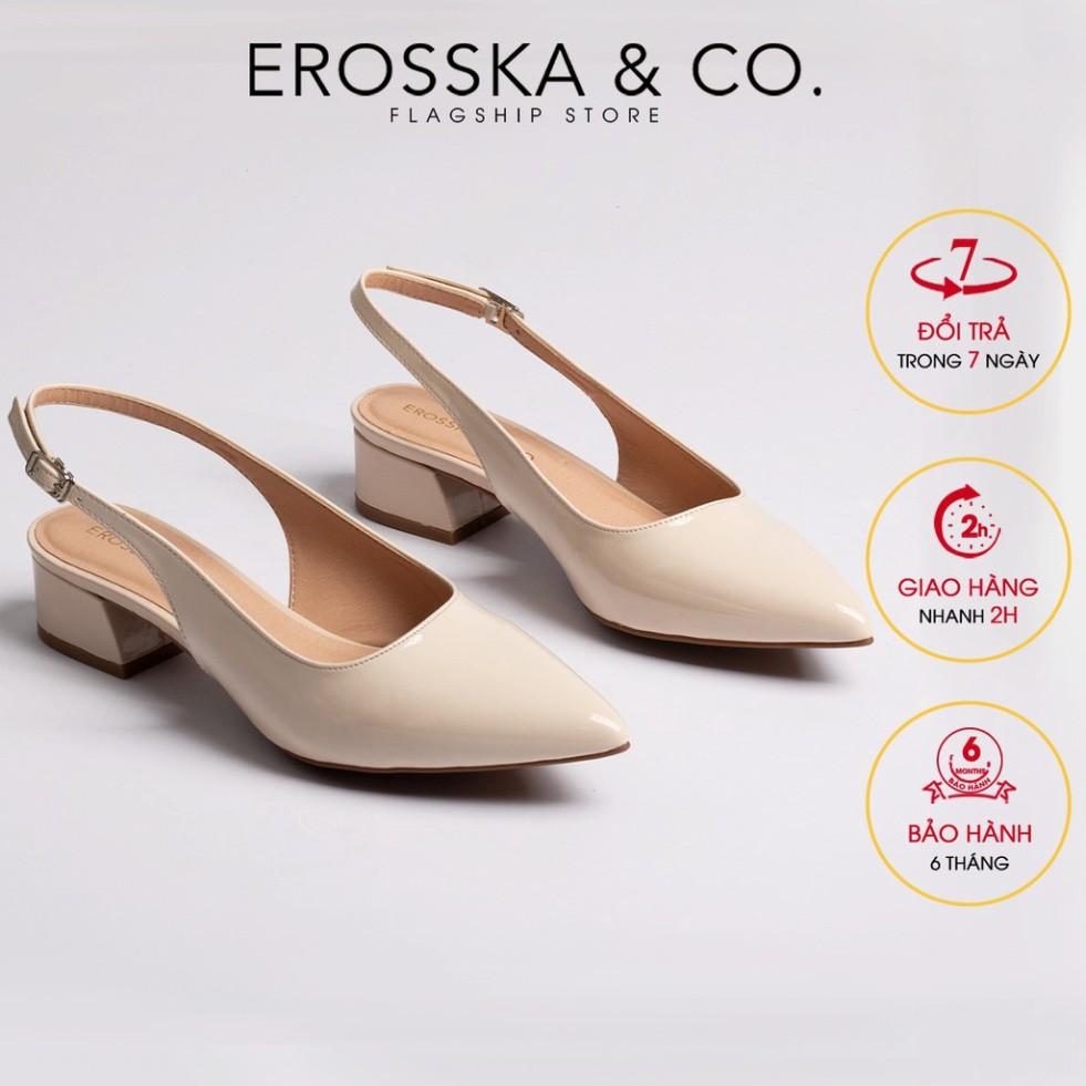 Giày cao gót slingback Erosska mũi nhọn da bóng kiểu dáng basic cao 3cm màu kem - EL012