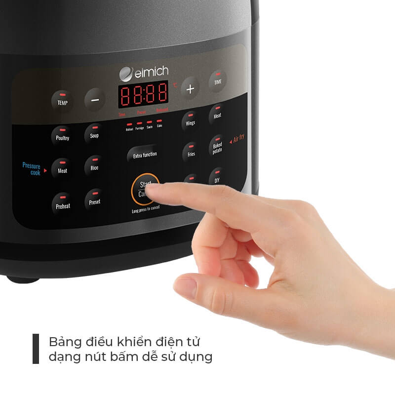 Nồi chiên không dầu 4L Elmich AFE-1808, Hàng chính hãng, kết hợp áp suất đa năng, điều khiển điện tử đơn giản-JoyMall