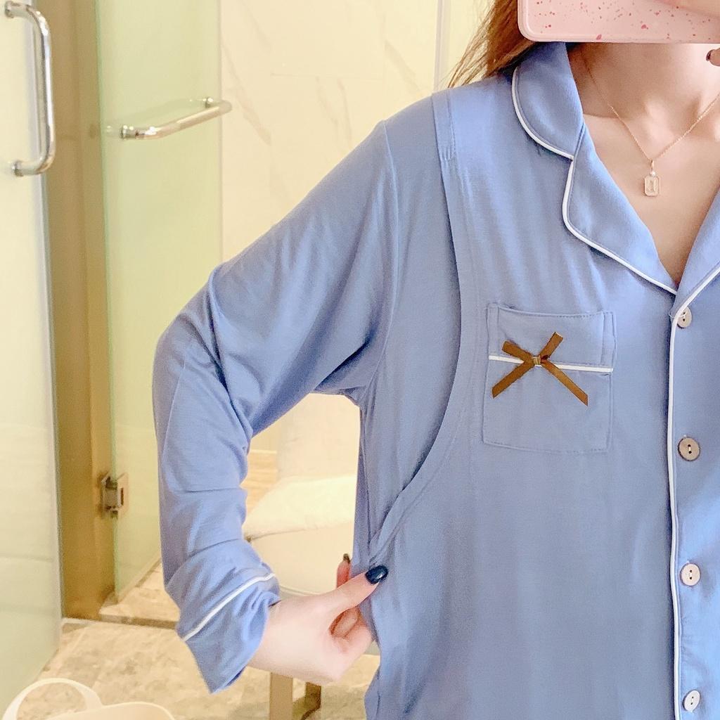 Đồ Bộ Bầu Cho Con Bú, Pijama sau sinh Cho Mẹ AZ89 Chất Liệu Cotton Co Giãn Hàng Cao Cấp Mặc Hè Thu