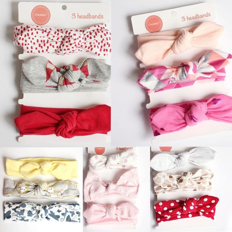 Set 3 turban cài tóc cao cấp cho bé gái 0-3 tuổi