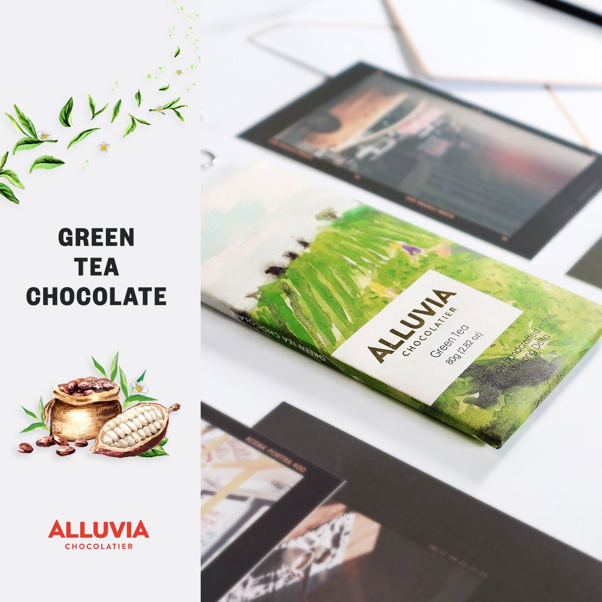 Socola Trắng Trà Xanh 80 gram | Green Tea Chocolate ALLUVIA