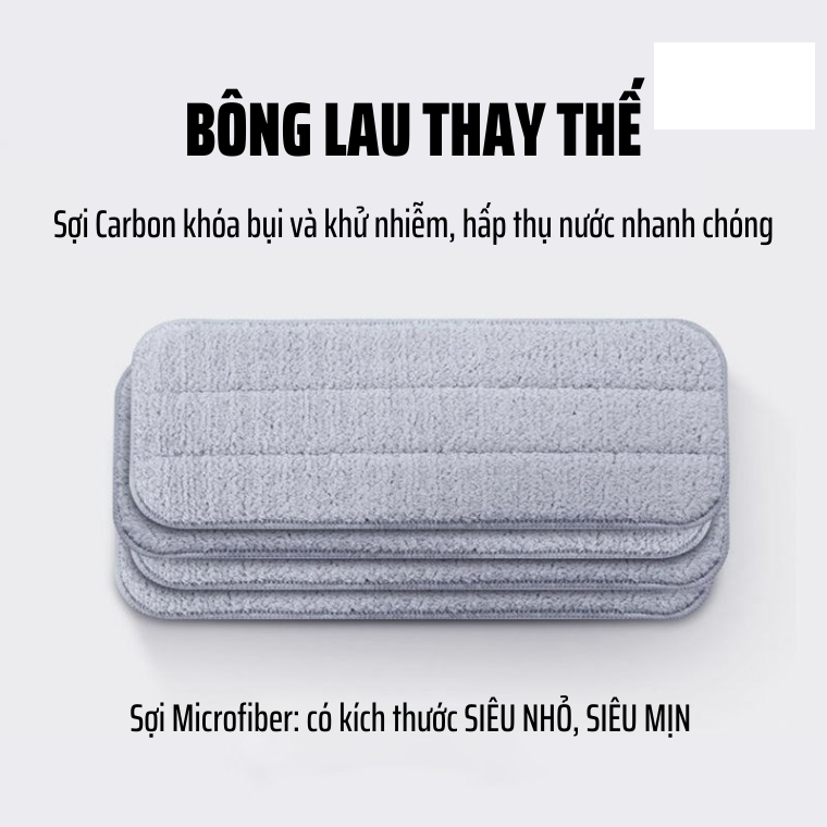 Miếng Giẻ Lau Nhà Vải Microfiber Cao Cấp - Bông Lau Thay Thế Cây Lau Nhà Thông Minh Tự Vắt Tiện Lợi - Giẻ Lau Nhà Kích Thước 33x12cm Hình Chữ Nhật Cao Cấp