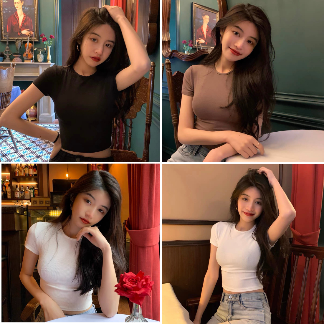 Áo croptop thun ngắn tay ôm body năng động