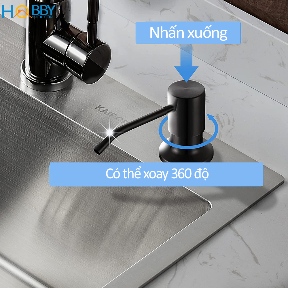 Bộ vòi bơm hút nước rửa chén gắn chậu rửa HOBBY Home Decor NRC4 màu đen đầu bơm Inox 304 kèm dây dẫn 120cm