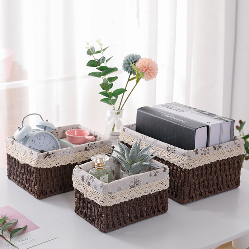 Giỏ cói lót vải hoa nhí đựng đồ mỹ phẩm, phụ kiện, đi picnic, giỏ mây decor trang trí nhà cửa phong cách vintage