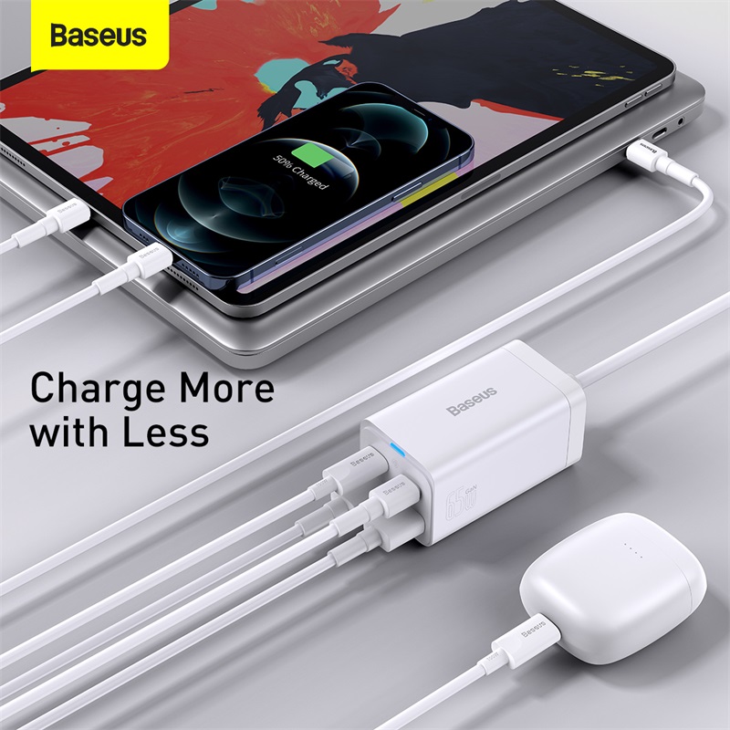 Bộ sạc nhanh Baseus 65W GaN3 Pro Bộ sạc nhanh 4 trong 1 cho iPhone 13 Pro Max Samsung Power Station cho máy tính xách tay CCDK65S -Hàng Chính Hãng