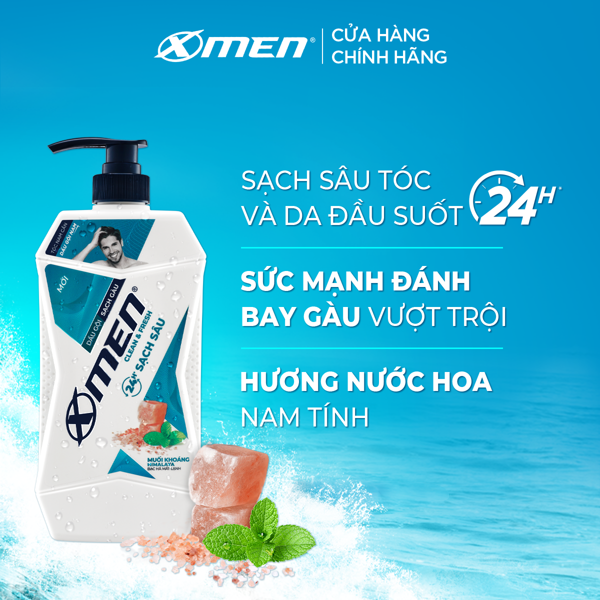 Combo 2 Dầu gội Sạch Gàu X-Men Clean & Fresh 24h Sạch Sâu 630g/chai