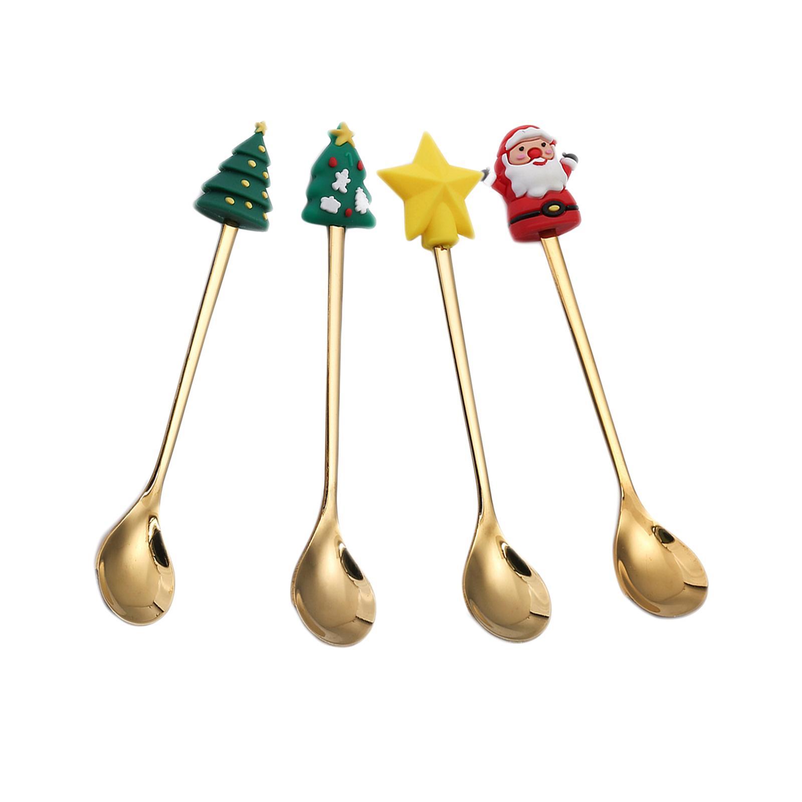 4Pcs Reusable Coffee Stirring Spoon ,Tea Spoons ,decorations Soup Dessert Spoon ,Christmas Coffee Spoon, for Restaurant Gift Daily Use