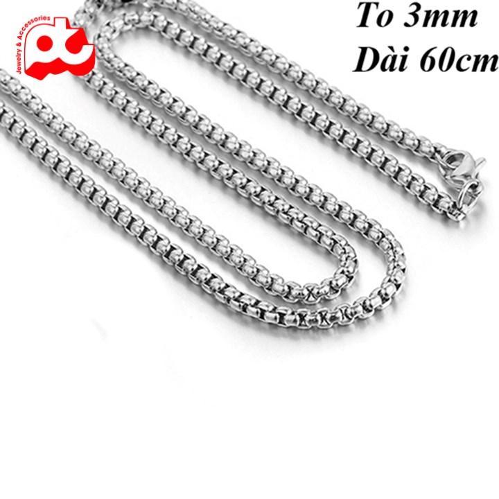 Dây chuyền dây xích nam titan cao cấp thép không gỉ bông dừa khít trangsucpt kích cỡ 3mm PTDCNA50