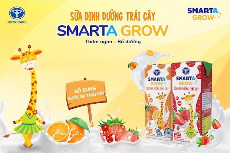 Thùng sữa dinh dưỡng trái cây Smarta Grow hương Dâu (180ml x 48 hộp)