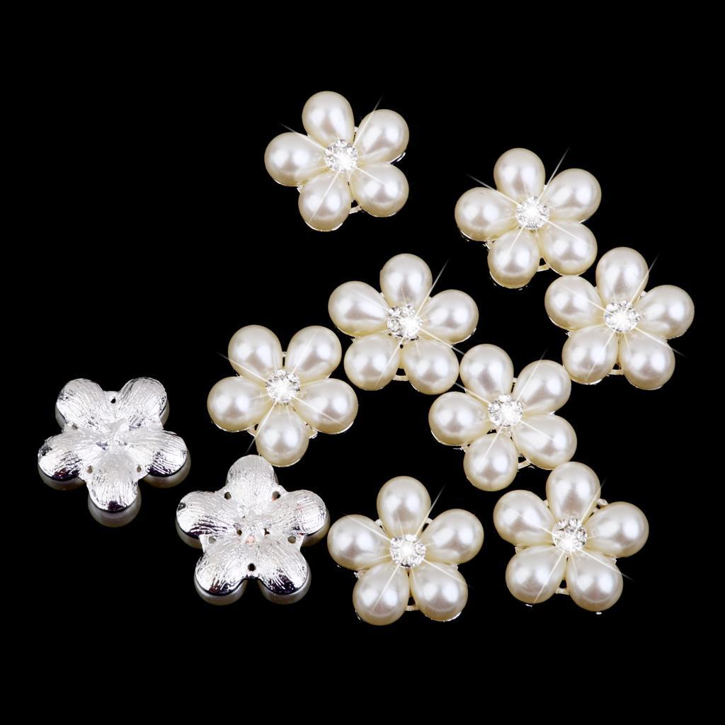 10x Metal Rhinestone and Pearl Button for Flower Wedding Scrapbooking Craft