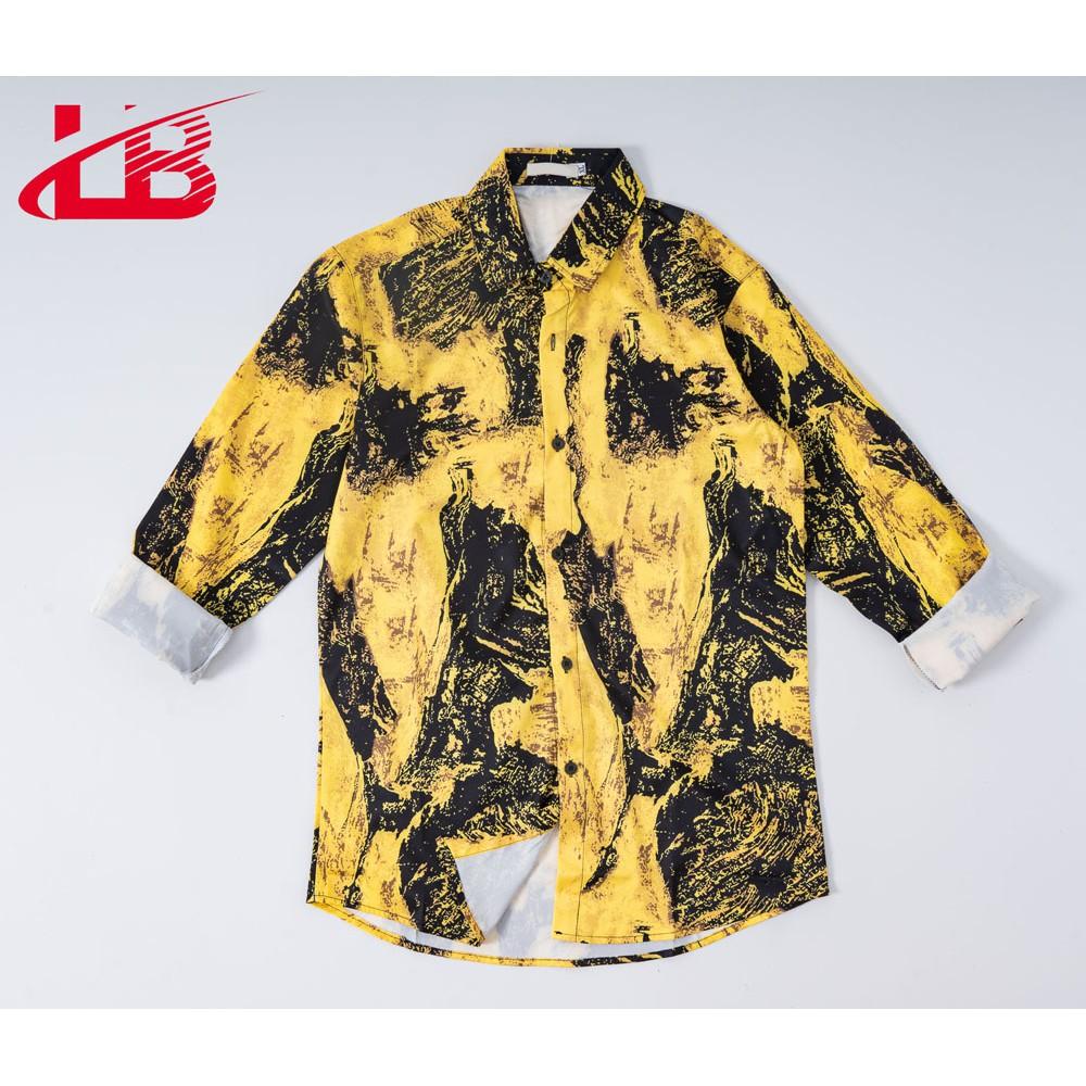 Áo sơ mi nam LB dài tay, vải lụa 3D phối màu sắc nét, phom body