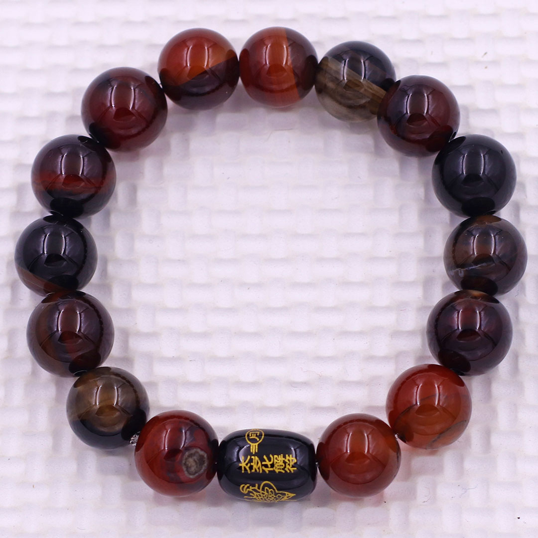 Vòng chuỗi đeo tay đá thạch anh nâu 10 ly charm giải thái tuế phù, vòng chuỗi phong thủy, giải năm hạn thái tuế