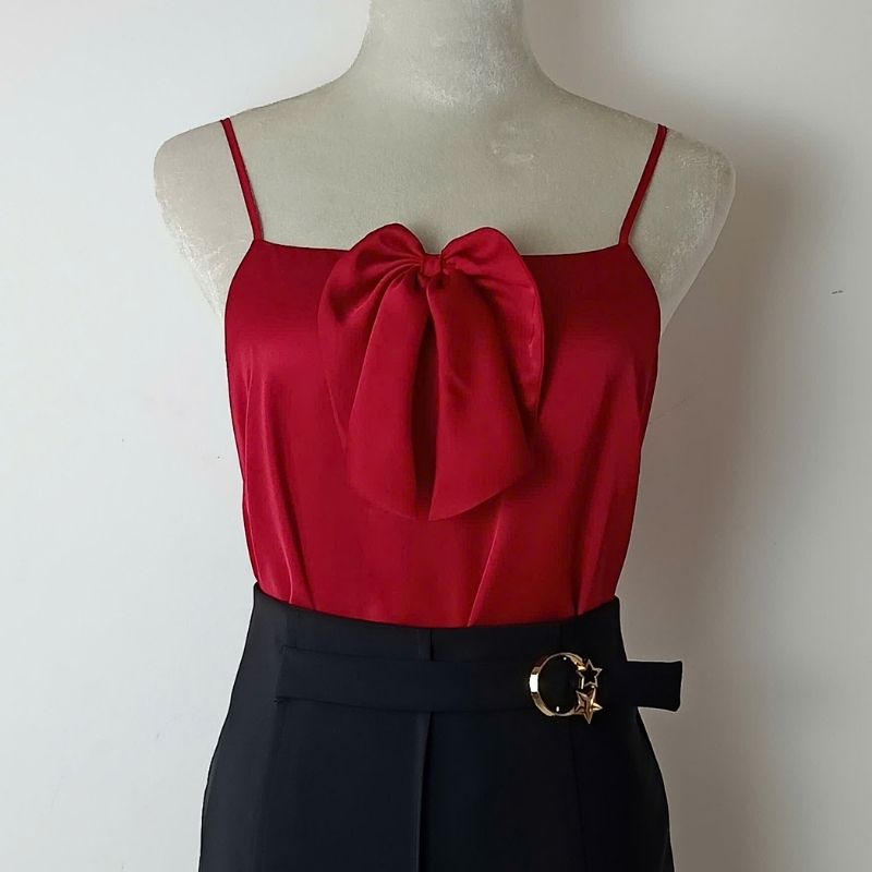 Áo hai dây lụa nữ đính nơ cao cấp mặc trong áo blazer, chất vải mịn, mát - NEW DESIGN AO0045