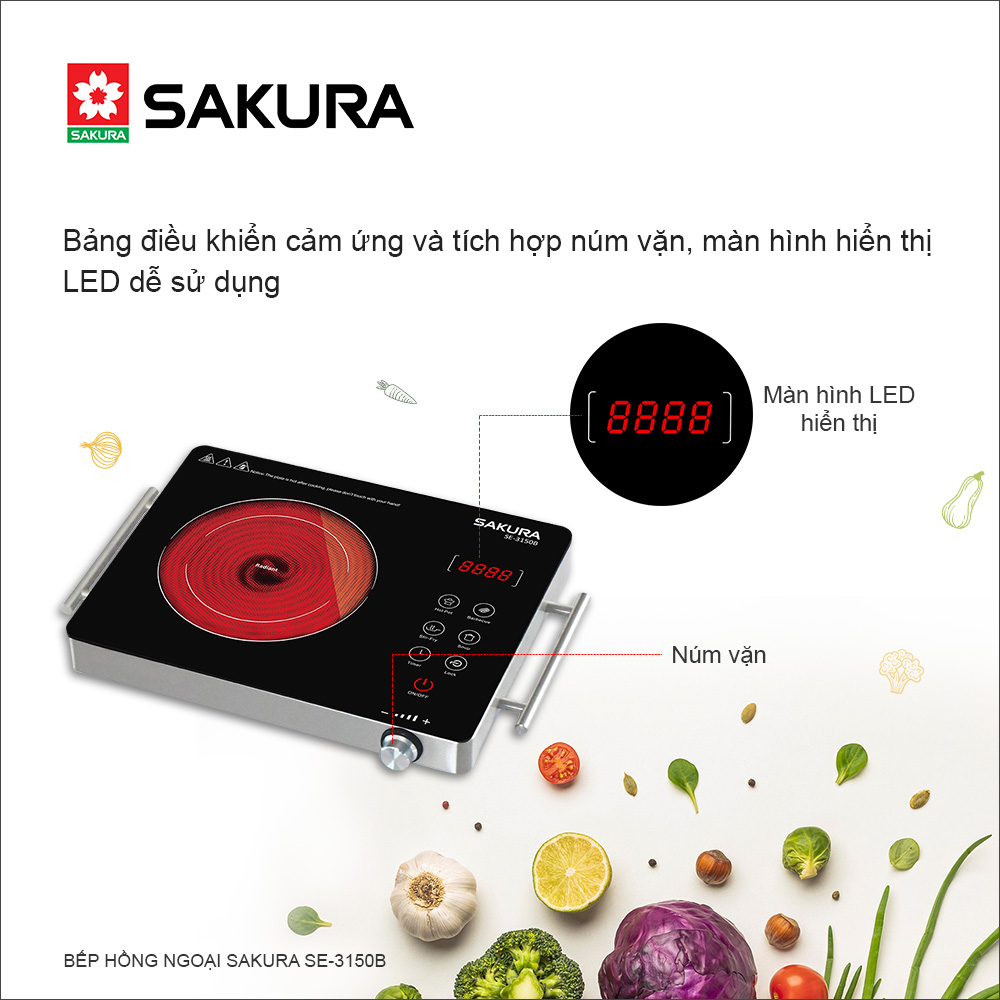 Bếp Hồng Ngoại Đơn SAKURA SE-3150B (2000W) - Tặng Kèm Vỉ Nướng - Hàng Chính Hãng