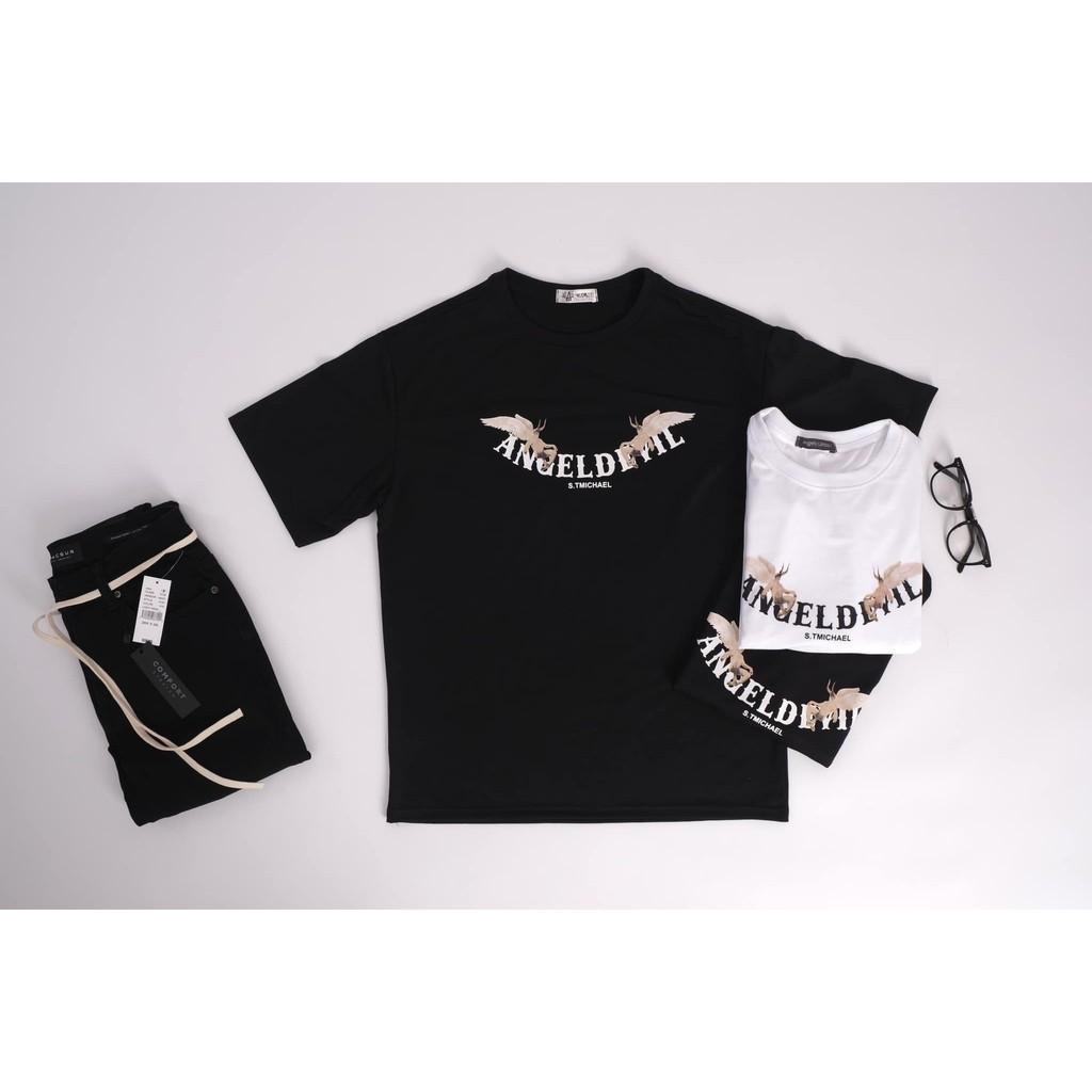 Áo Thun UNISEX Nam Nữ ANGEL DEVIL Tay Lửng From Rộng Giá Rẻ