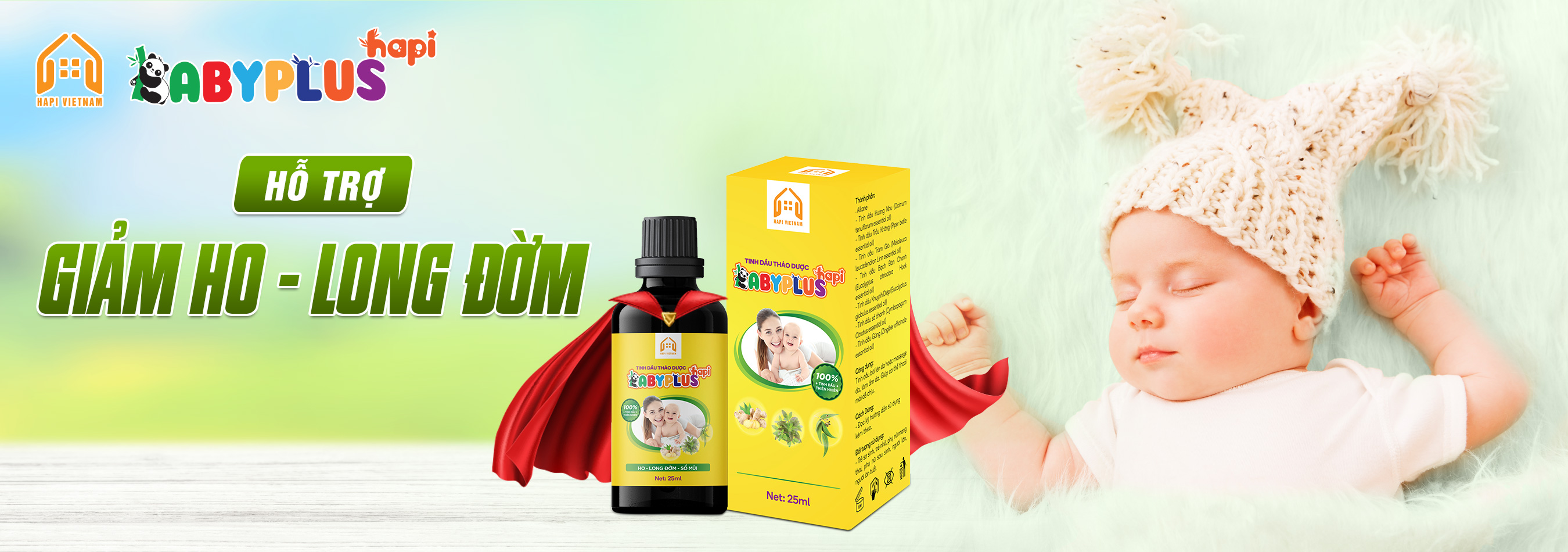 Tinh dầu thảo dược BABYPLUS Hapi - Sạch long đờn, hết ho, sổ mũi, tăng sức đề kháng