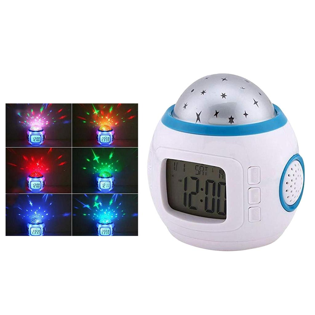 Sky Star Night Light Projector Lamp Kids Bedroom Music Alarm Clock White