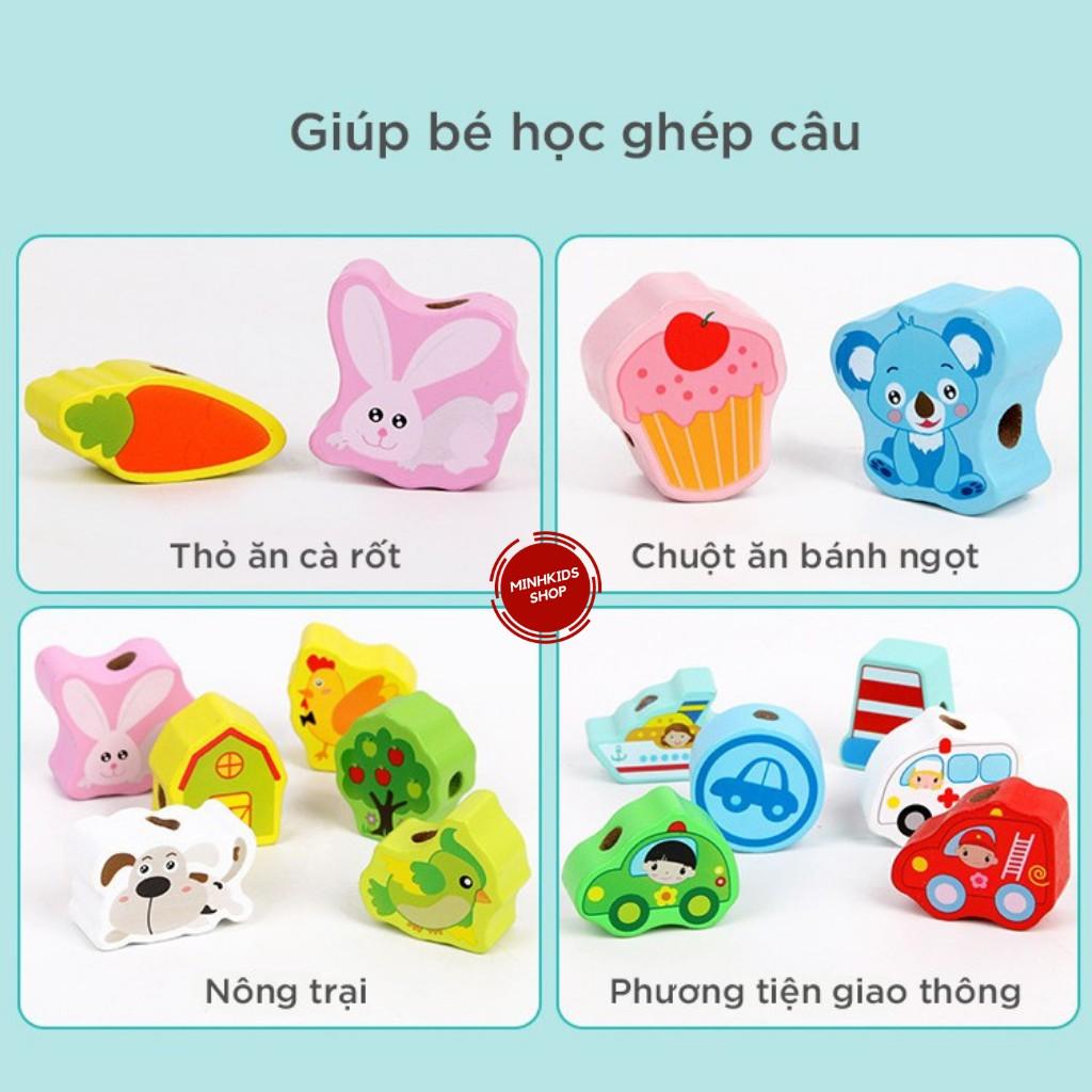 Đồ Chơi Xâu Hạt 106 Chi Tiết Bằng Gỗ Gồm Số Chữ Cái Các Con Vật Giúp Bé Học Nhận Biết Và Rèn Luyện Vận Động Tinh