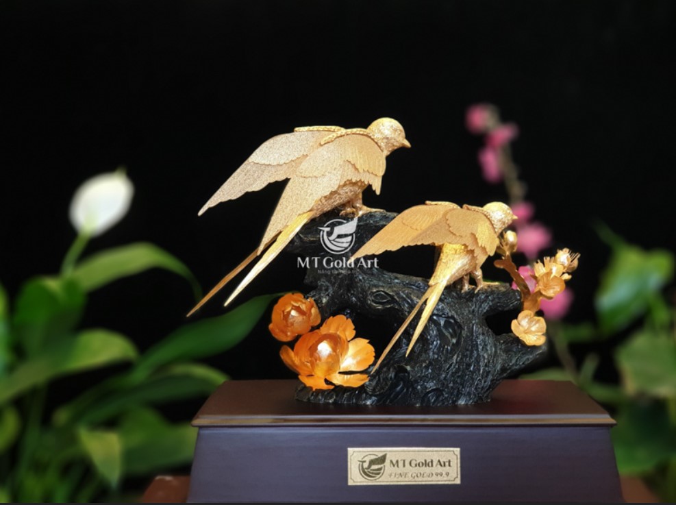 Hình ảnh Tượng đôi chim én dát vàng (17x29x34cm) MT Gold Art- Hàng chính hãng, trang trí nhà cửa, phòng làm việc, quà tặng sếp, đối tác, khách hàng, tân gia, khai trương