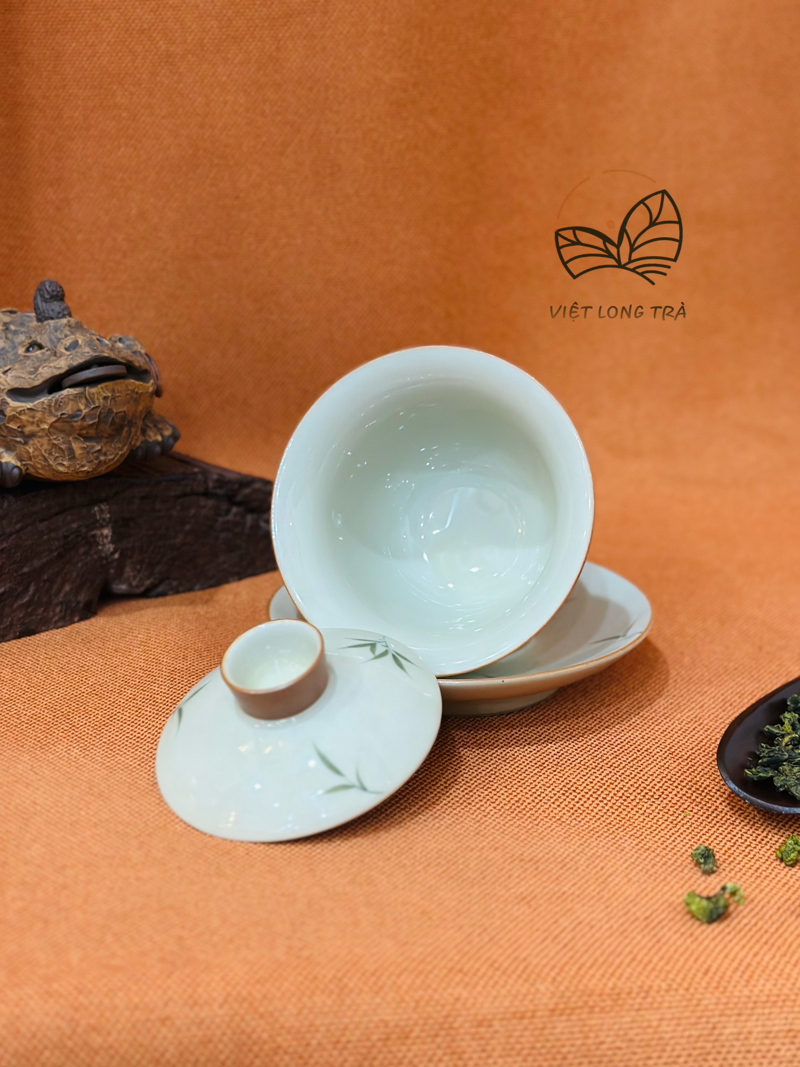 CHÉN KHẢI SỨ - HOẠ TIẾT TRÚC VẼ TAY - LỚP MEN BÓNG MỊN - 145ML - CHÉN GAIWAN PHA TRÀ