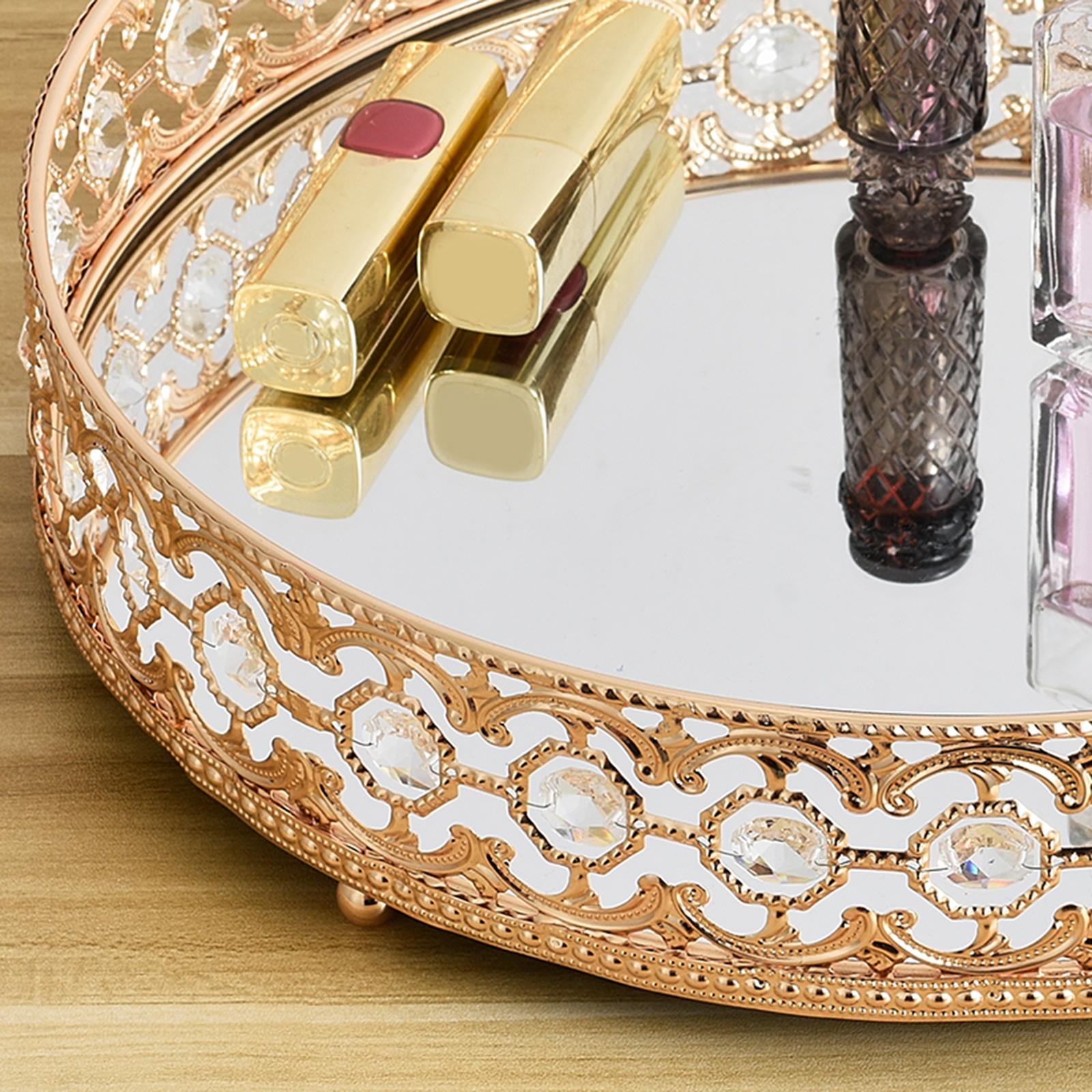 Crystal Cosmetic Makeup Tray Jewelry Trinket Organizer Vanity Tray Mirror Decorative Tray Perfume Skin Care Storage Home Dresser Table Decor, 10 Inch