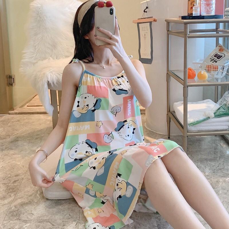 Váy ngủ 2 dây đầm ngủ thun mềm mịn, thoáng mát -