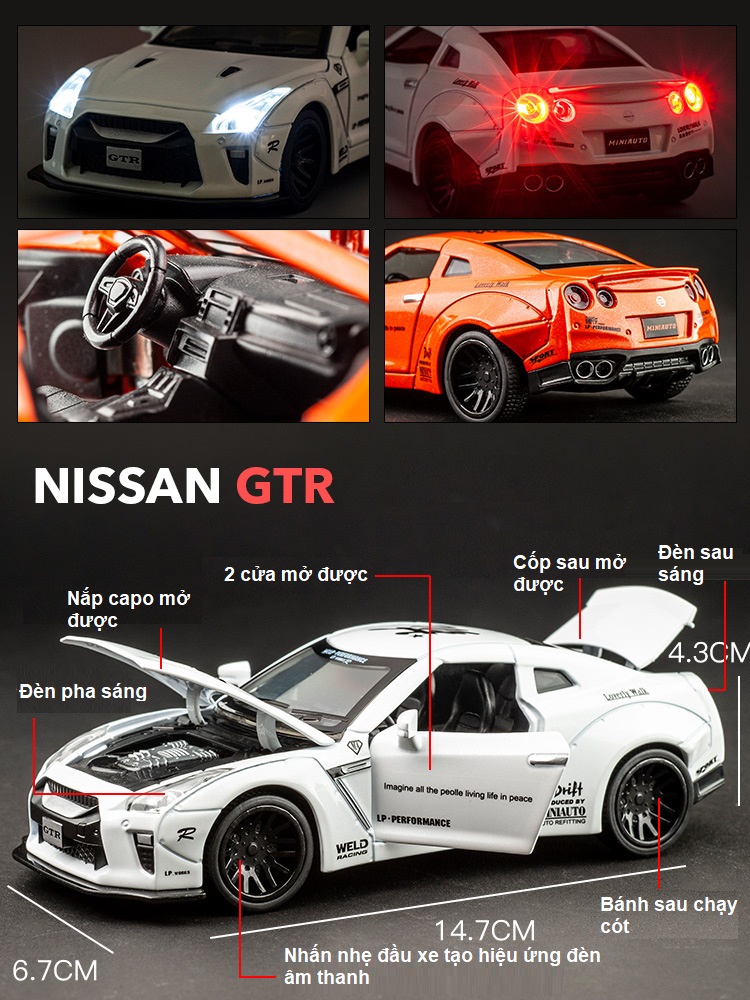 Xe Mô Hình Hợp Kim Thể Thao Nissan GTR Tỉ Lệ 1:32 Siêu Ngầu Dáng Đẹp Đồ Chơi Quà Tặng, Trưng Bày
