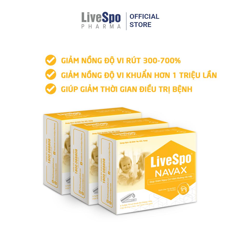 Combo3 hộp nước muối sinh lý bào tử lợi khuẩn LiveSpo NAVAX- Dành cho trẻ sơ sinh và trẻ em Hộp 5 ống x 5ml
