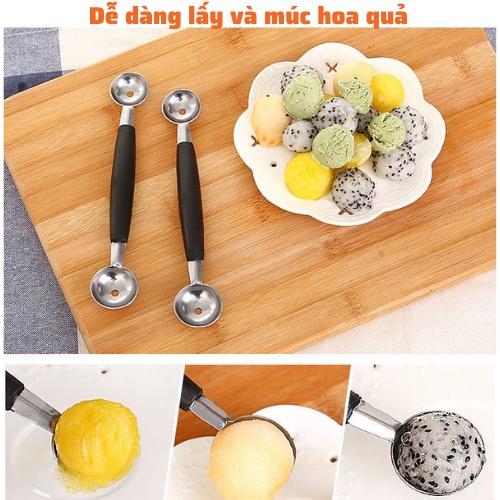 thìa muỗng inox múc 2 dầu tạo kiểu hình múc hoa quả, múc kem múc trái cây, muỗng decor cao cấp không gỉ an toàn sử dụng