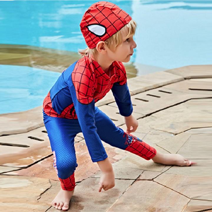 Bộ đồ bơi dài tay siêu nhân người nhện kèm nón bơi - Đồ bơi bé trai DBBT70