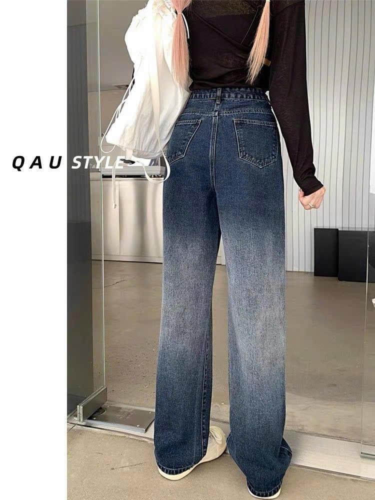 Quần jean nữ, quần baggy jean nữ ống suông lưng cao loang màu thời trang