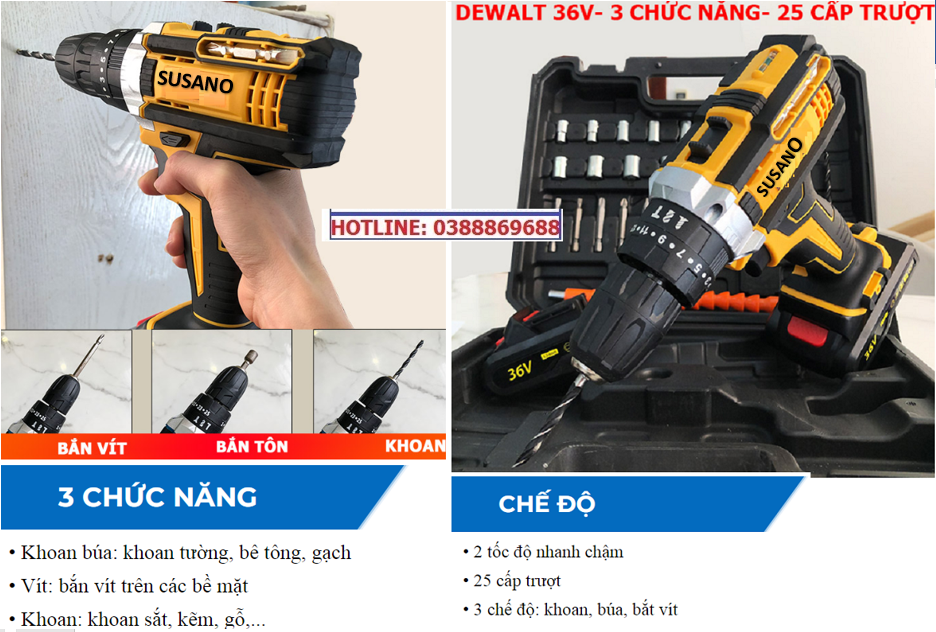 Máy Khoan Bê Tông và Bắt Vít 36V