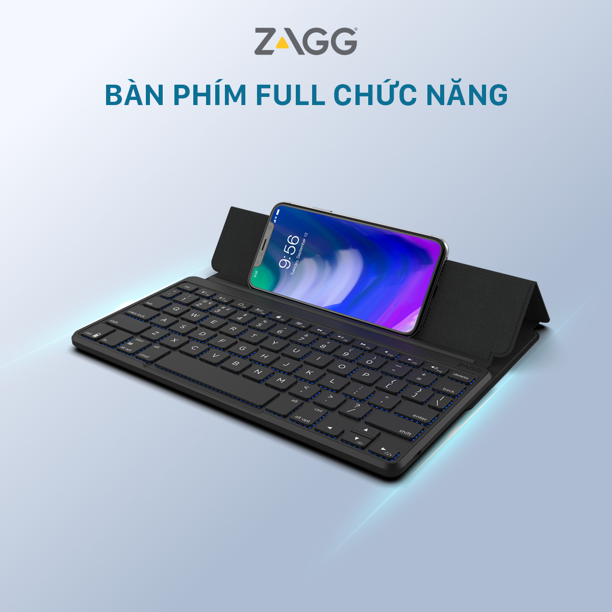 Bàn phím Bluetooth ZAGG 7 màu Backlit Keyboard - Fabric Stand Flex - Hàng chính hãng