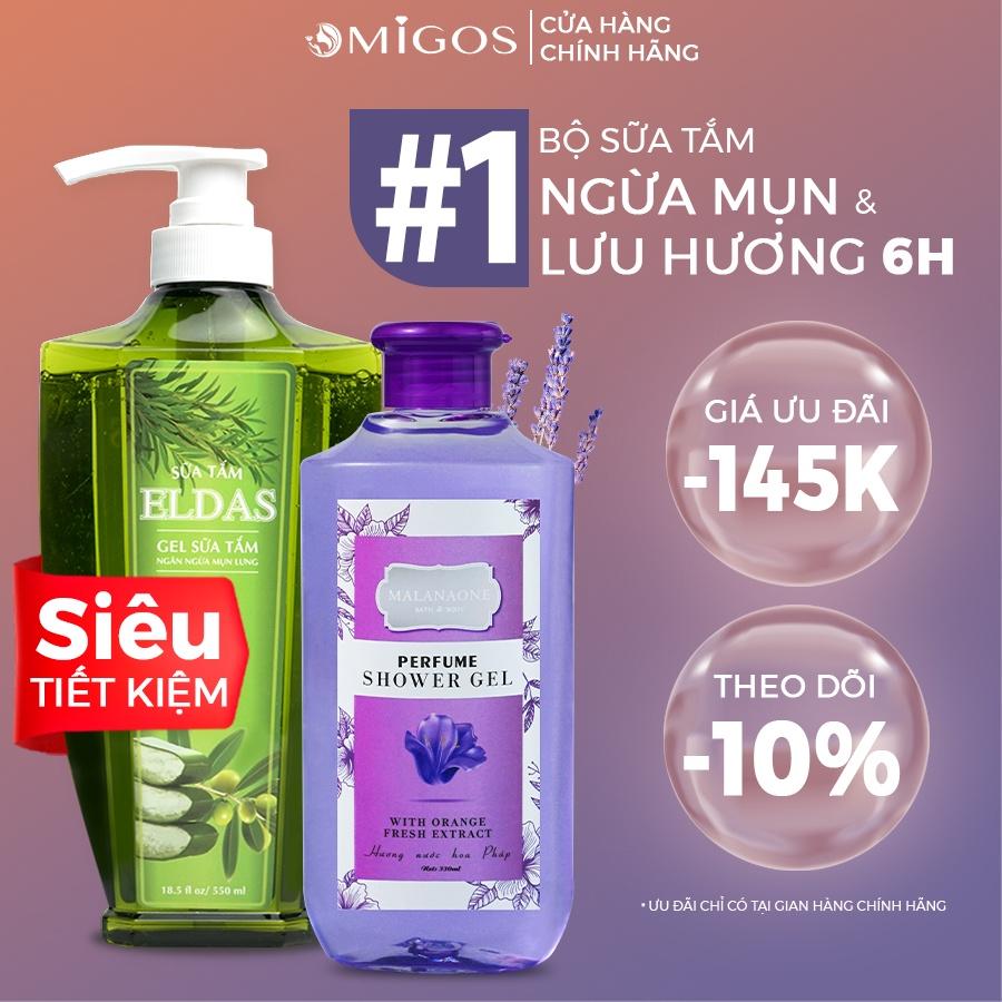 BỘ ĐÔI MALANAONE LƯU HƯƠNG THƠM QUYẾN RŨ BỀN LÂU 6H 330ML VÀ SỮA TẮM THIÊN NHIÊN NGỪA MỤN LƯNG ELDAS 550ML