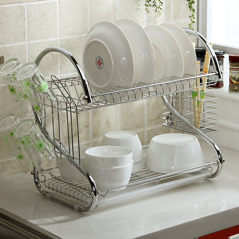Kệ Úp Chén Inox Đa Năng 2 Tầng Hình Chữ S