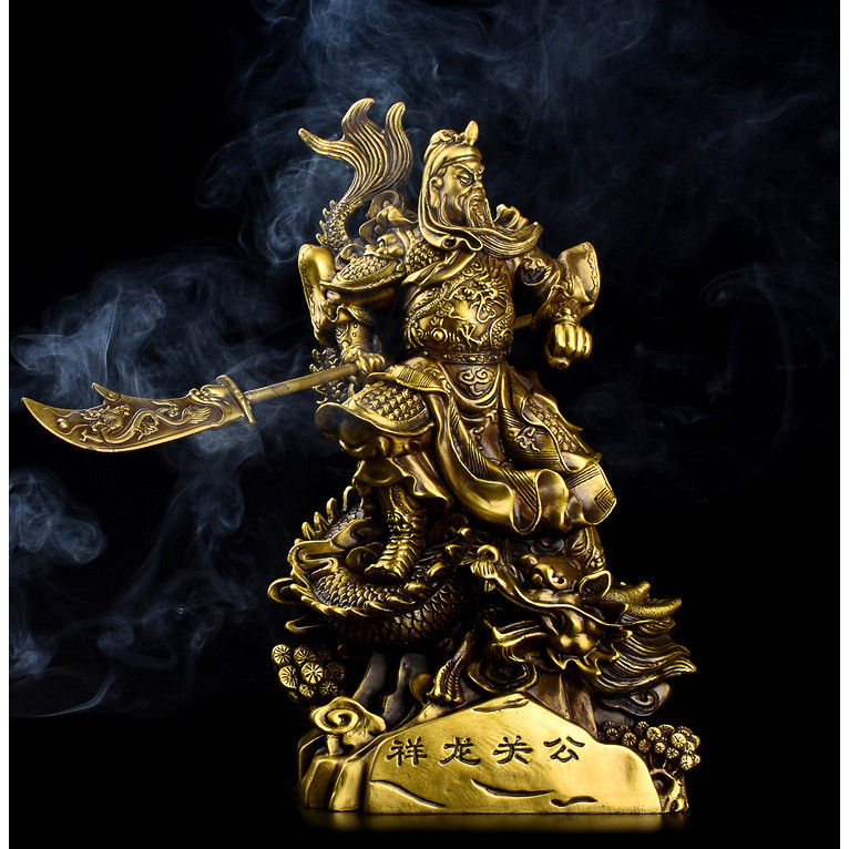 Tượng phong thủy quan công vân trường cưỡi rồng bằng đồng thau