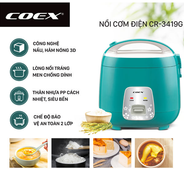 NỒI CƠM ĐIỆN CƠ 1.8L COEX CR-3419G - Hàng Chính hãng