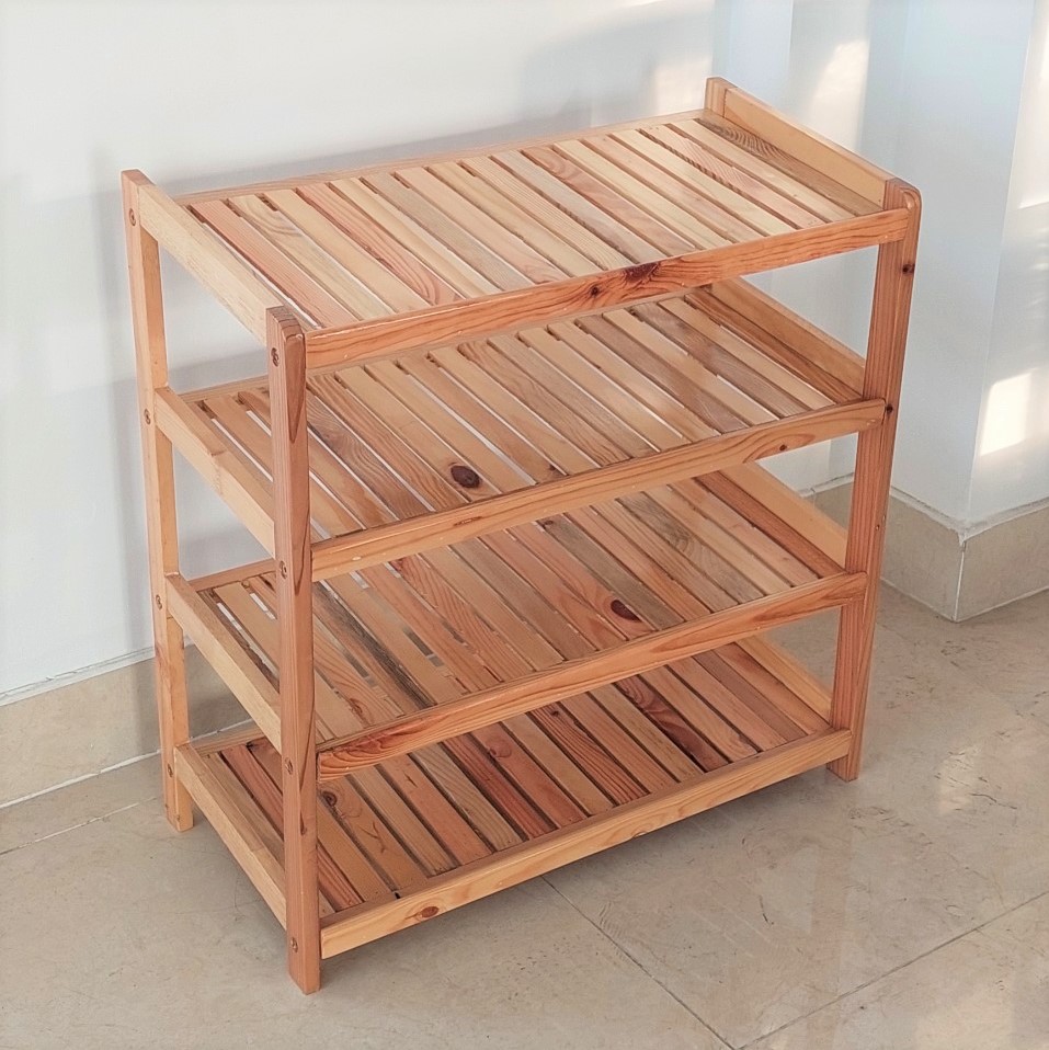 Kệ Giày Gỗ Thông 4 Tầng Nan Nghiêng Ngang 63cm - Gỗ Song Bản