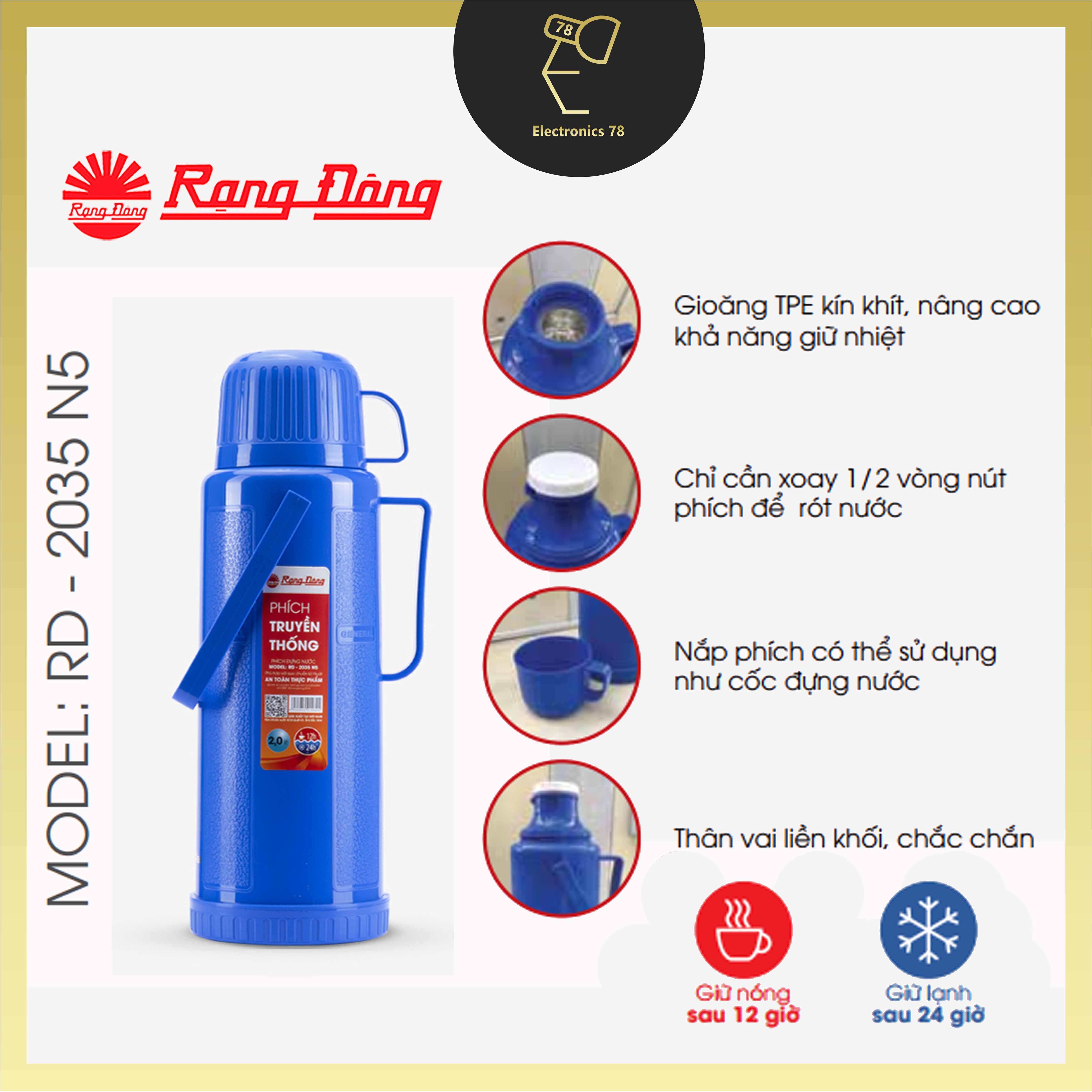Phích giữ nhiệt, Bình thủy 2.0L Rạng Đông - 2035 N5