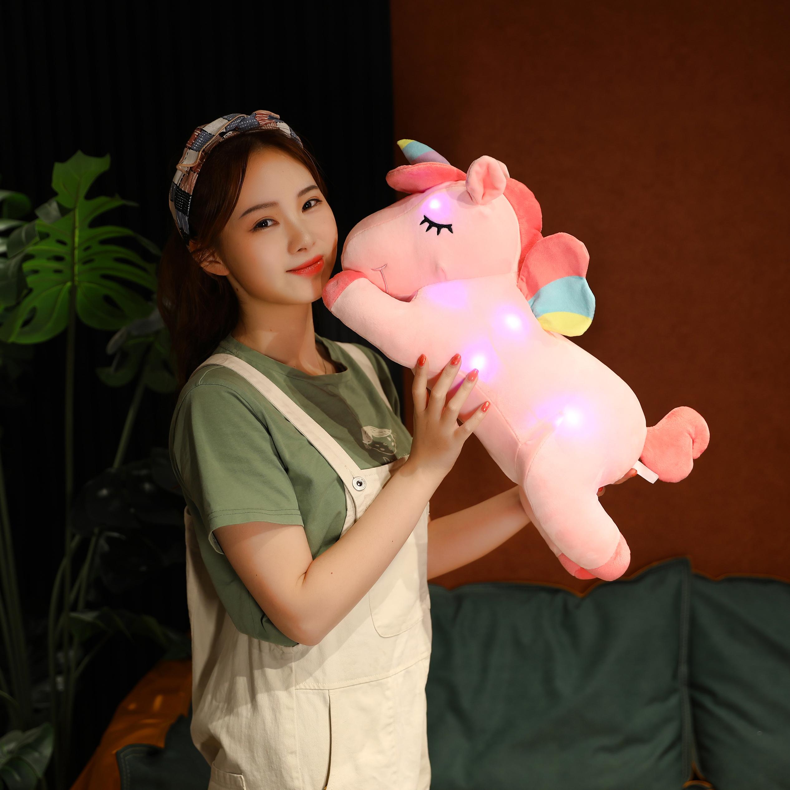 Nóng Cầu Vồng Đèn Phát Sáng Kỳ Lân Sang Trọng Đồ Chơi Dành Cho Trẻ Em Mềm Nhồi Bông Dễ Thương Dạ Quang Động Vật Gối Búp Bê Trẻ Em Bé Xmas Quà Tặng