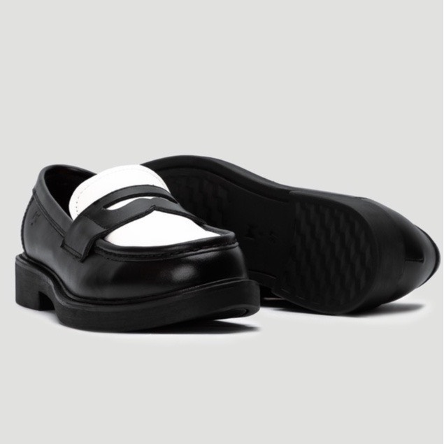 Giày penny loafer black and white, giày lười đốc, đế cao, khâu đế phối màu thời thượng