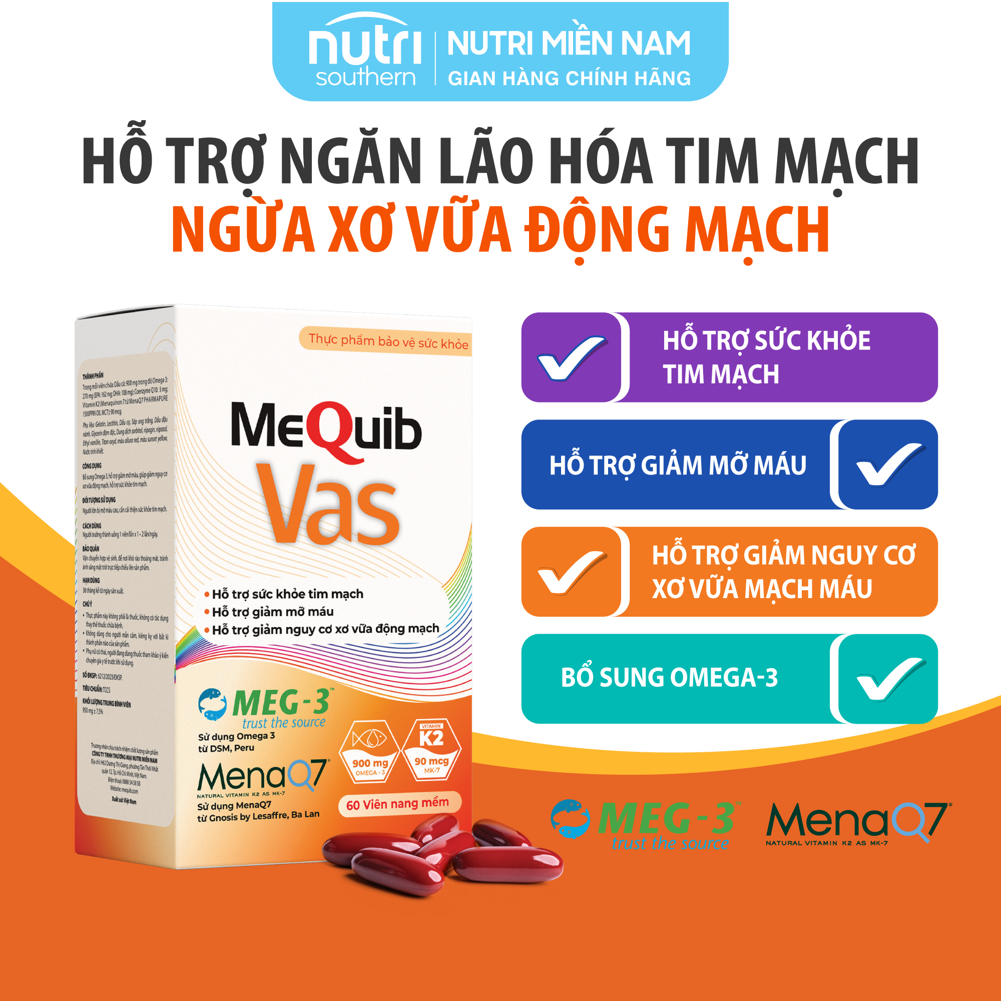 MEQUIB VAS Hỗ Trợ Ngăn Lão Hóa Tim Mạch, Ngừa Xơ Vữa Động Mạch