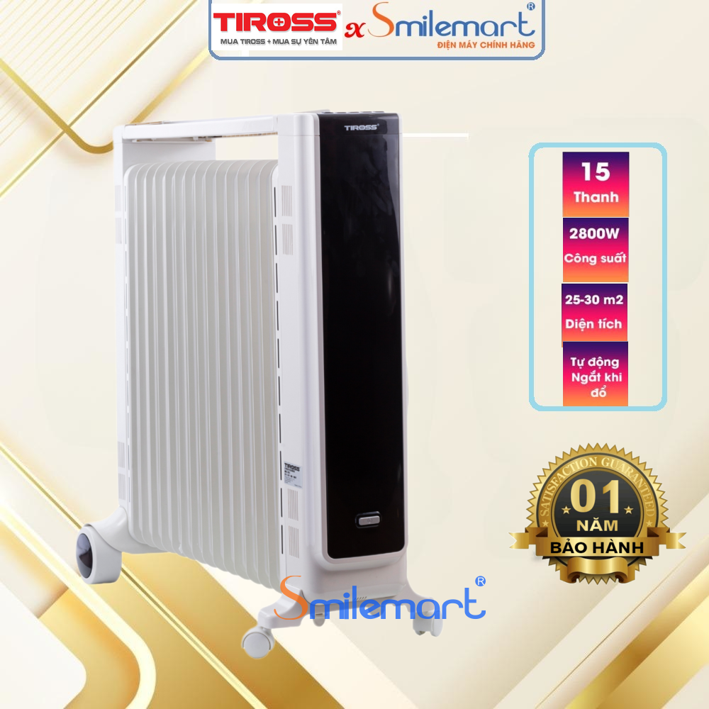 Máy sưởi dầu 15 thanh Tiross TS9215 2800W - Hàng chính hãng