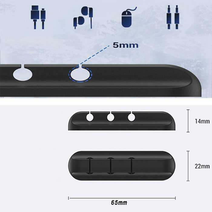 Miếng Dán Giữ Dây Sạc Điện Thoại Máy Tính Dây Điện, Kẹp Silicon Dán Tường Hoặc Bàn Làm Việc Thông Minh Màu Đen