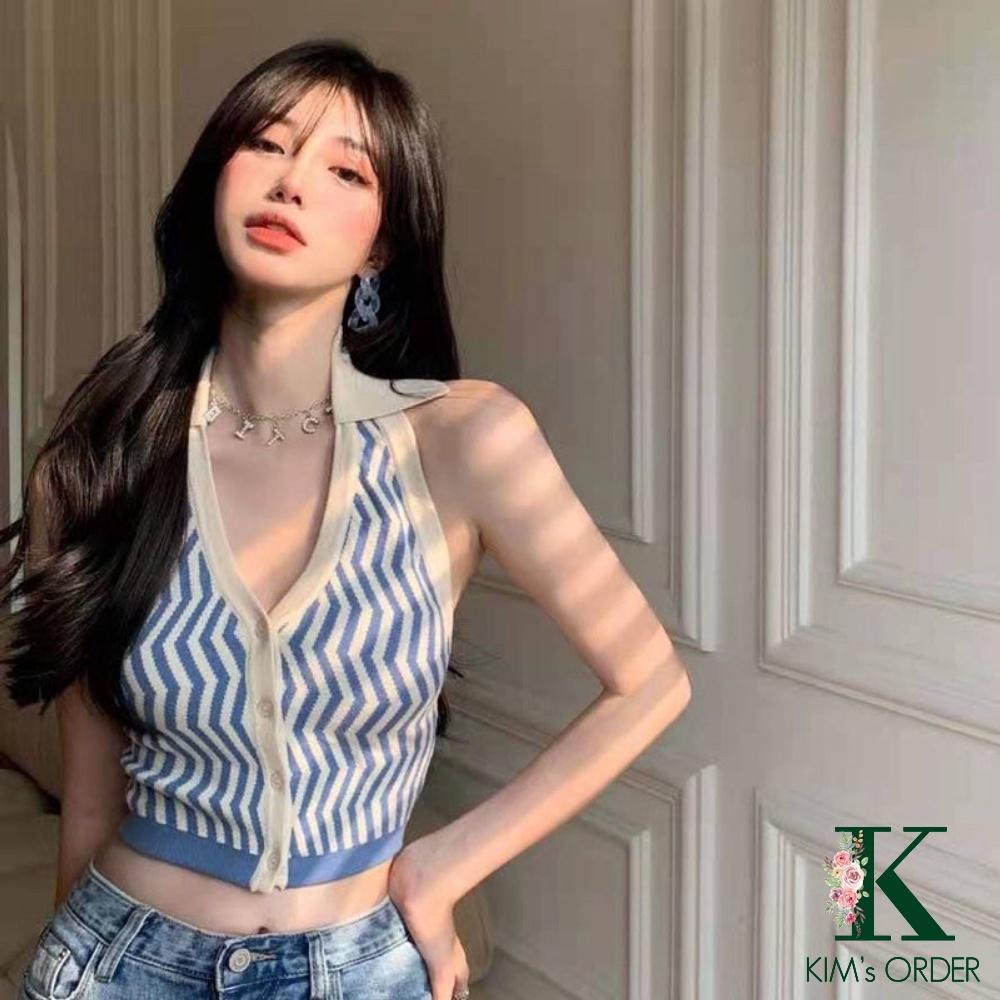 Áo sát nách nữ cổ chữ V hở lưng chất liệu len mongtoghi phong cách Hàn Quốc sang chảnh tiểu thư