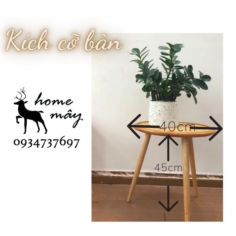 Bàn Trà Mây Mắt Cáo Chân Gỗ Trang Trí Nhà Cửa Cafe Home Stay